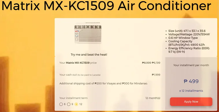 Get The Matrix MX-KC1509 Air Conditioner for only ₱460/month