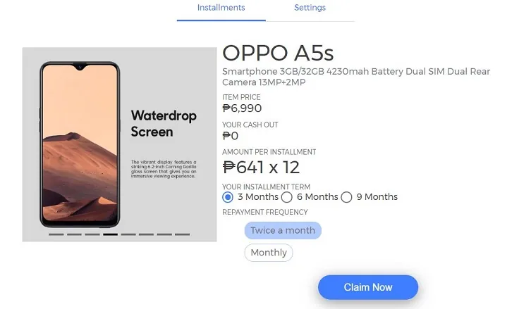 The OPPO A5s promo page
