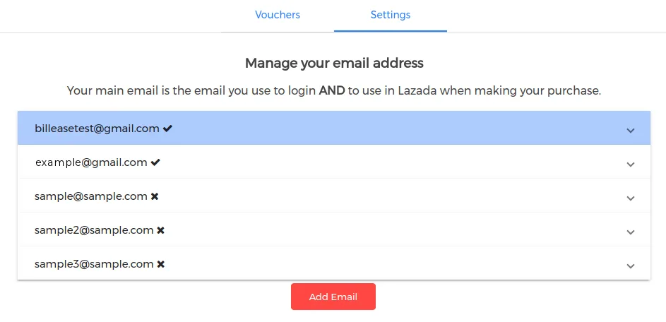 Website tab that contains Billease's new change email feature