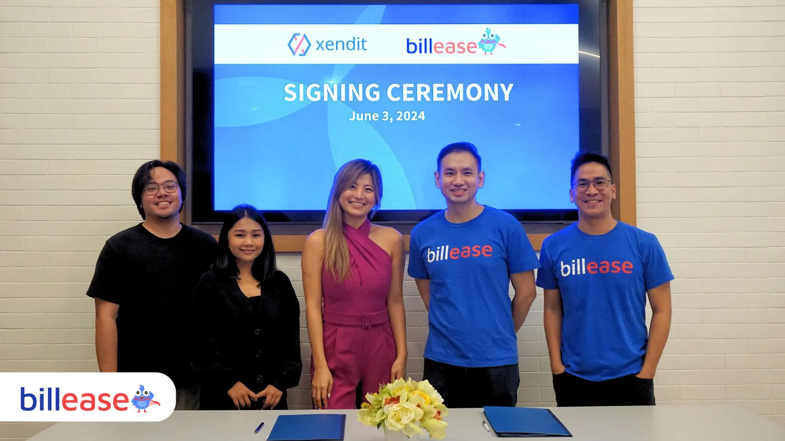 In photo (left to right): Jon Trinidad, Michelle Carino, Yang Yang Zhang of Xendit Philippines, with BillEase’s Garret Go and Kurt Molina