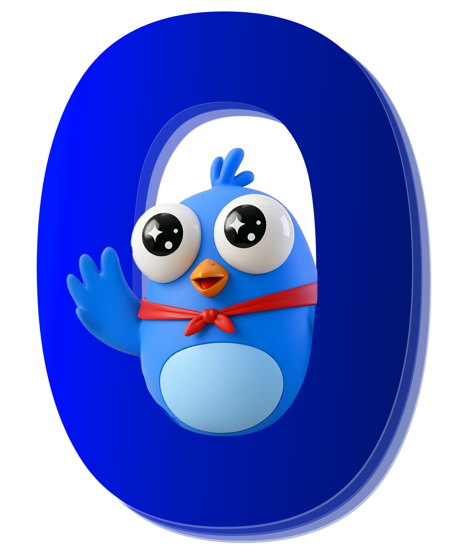 Billie waving inside a blue zero
